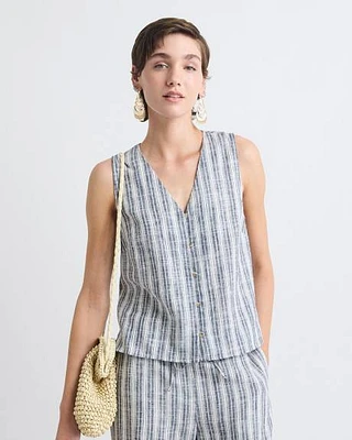 Striped Sleeveless Linen-Blend Blouse