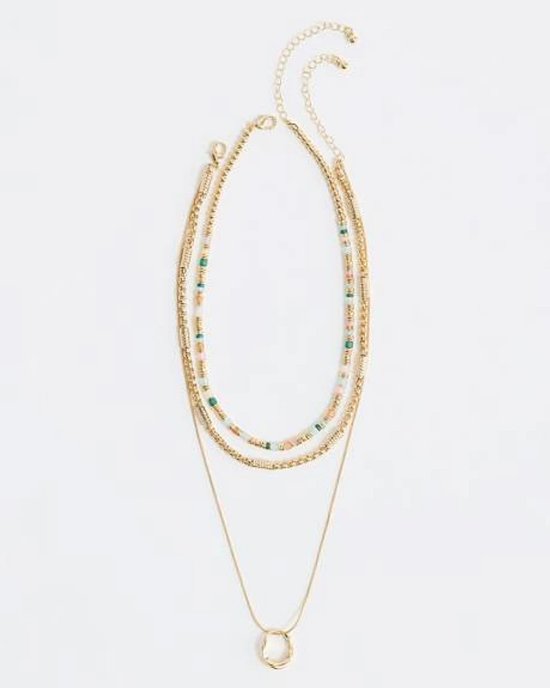Multi-Chain Necklace with Colourful Beads