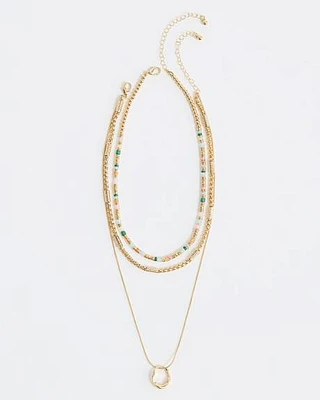 Multi-Chain Necklace with Colourful Beads