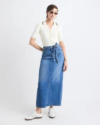 Maxi Medium-Wash Denim Skirt with Back Slit