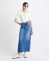 Maxi Medium-Wash Denim Skirt with Back Slit