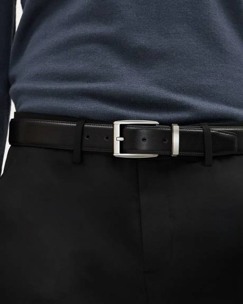 Black Leather Belt with Square Buckle