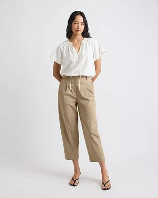 Pantalon en Coton à Taille Mi-Haute et Jambe Fuselée