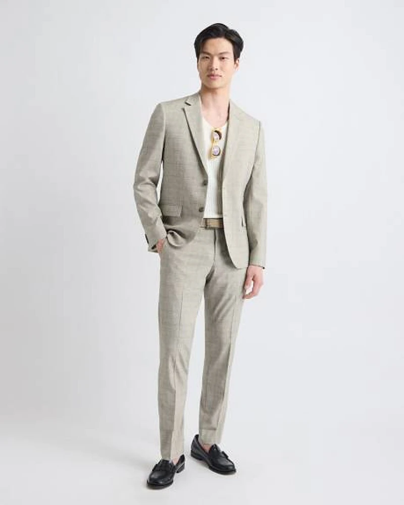 Slim-Fit Checkered Beige Suit Pant