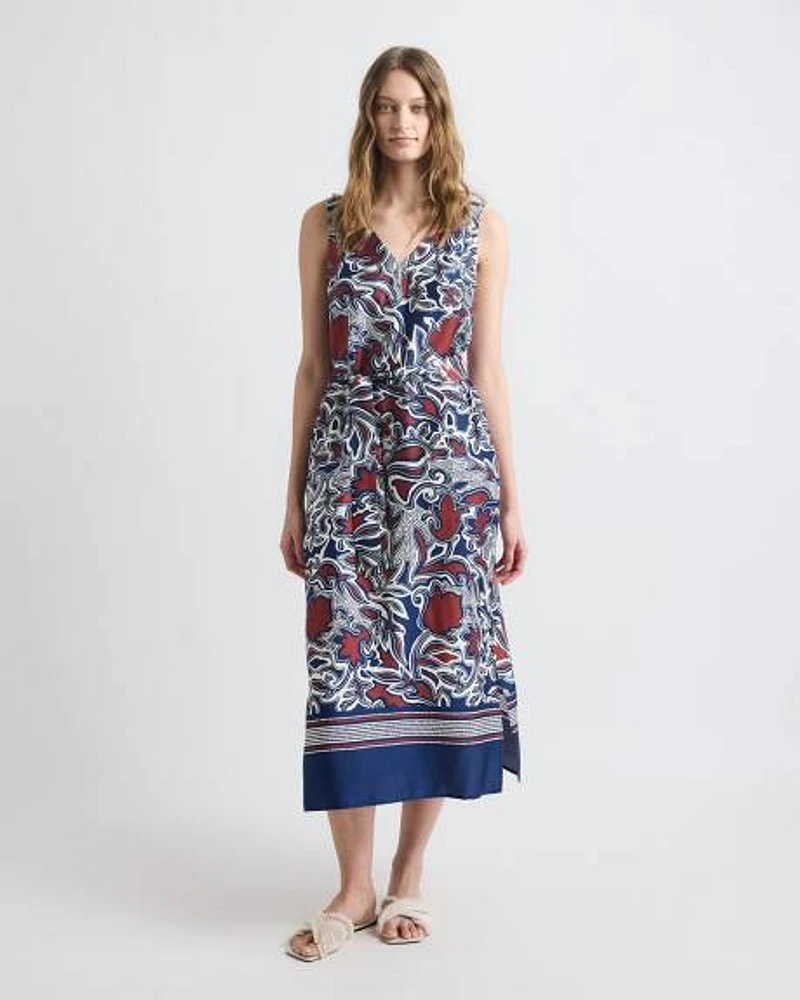 Sleeveless V-Neck Midi Dress with Belt