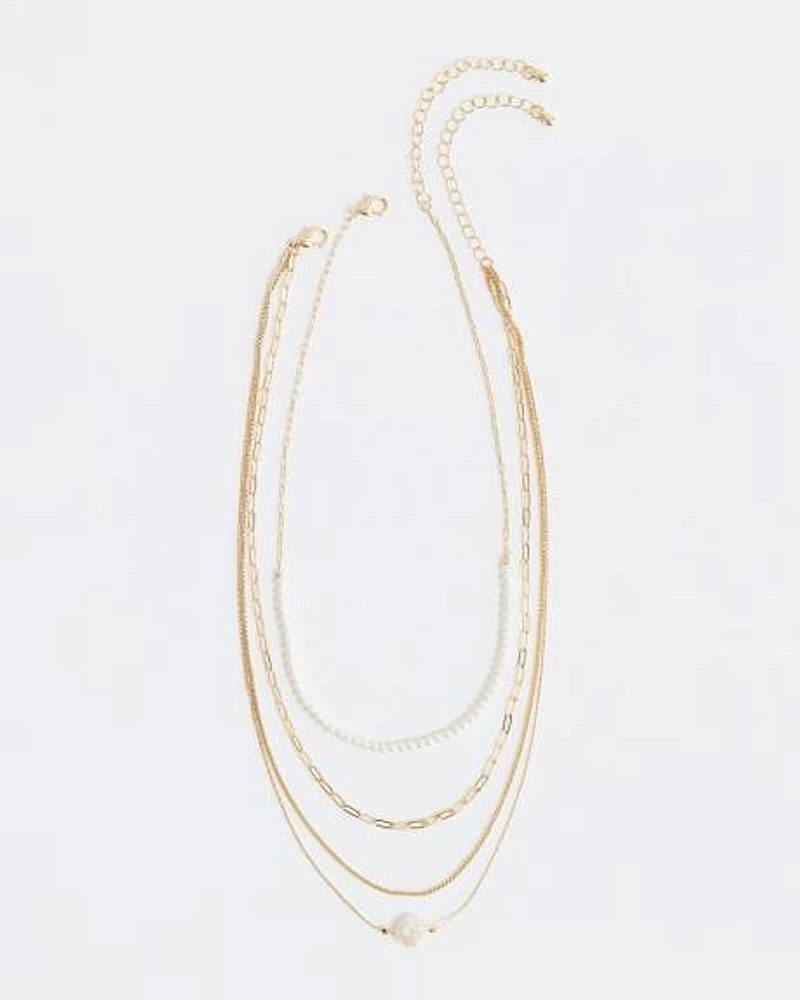 Multi-Chain Necklace with Pearls
