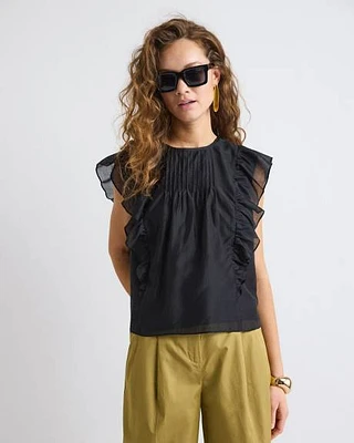 Sleeveless Blouse with Ruffles at Shoulders