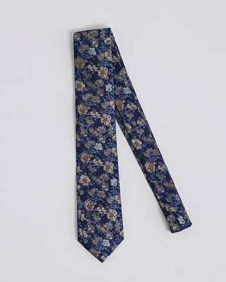 Cravate Régulière Bleue avec Motif Floral