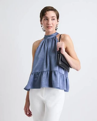 Blouse Sans Manches à Col Licou en Satin