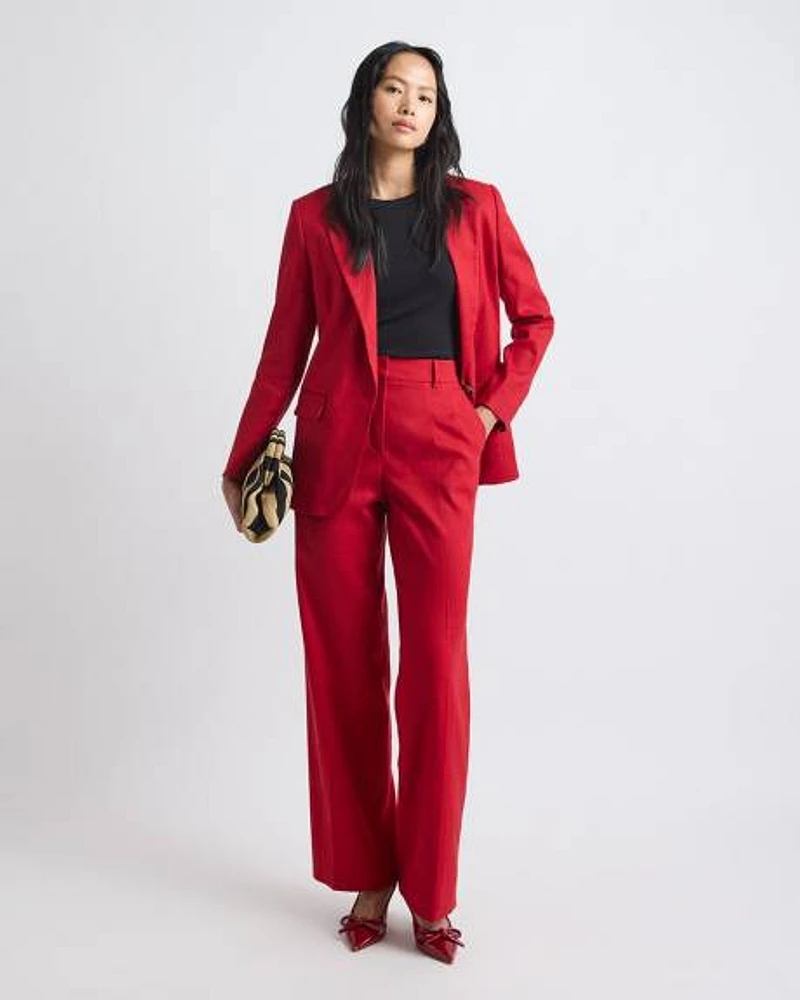 Wide-Leg High-Rise Red-Linen Pant