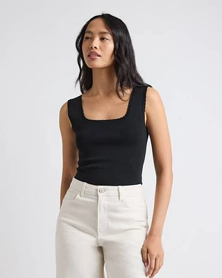 Square-Neck Fitted Textured Tank