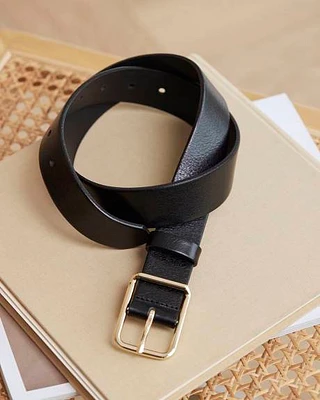 Ceinture Large en Cuir avec Boucle Carrée
