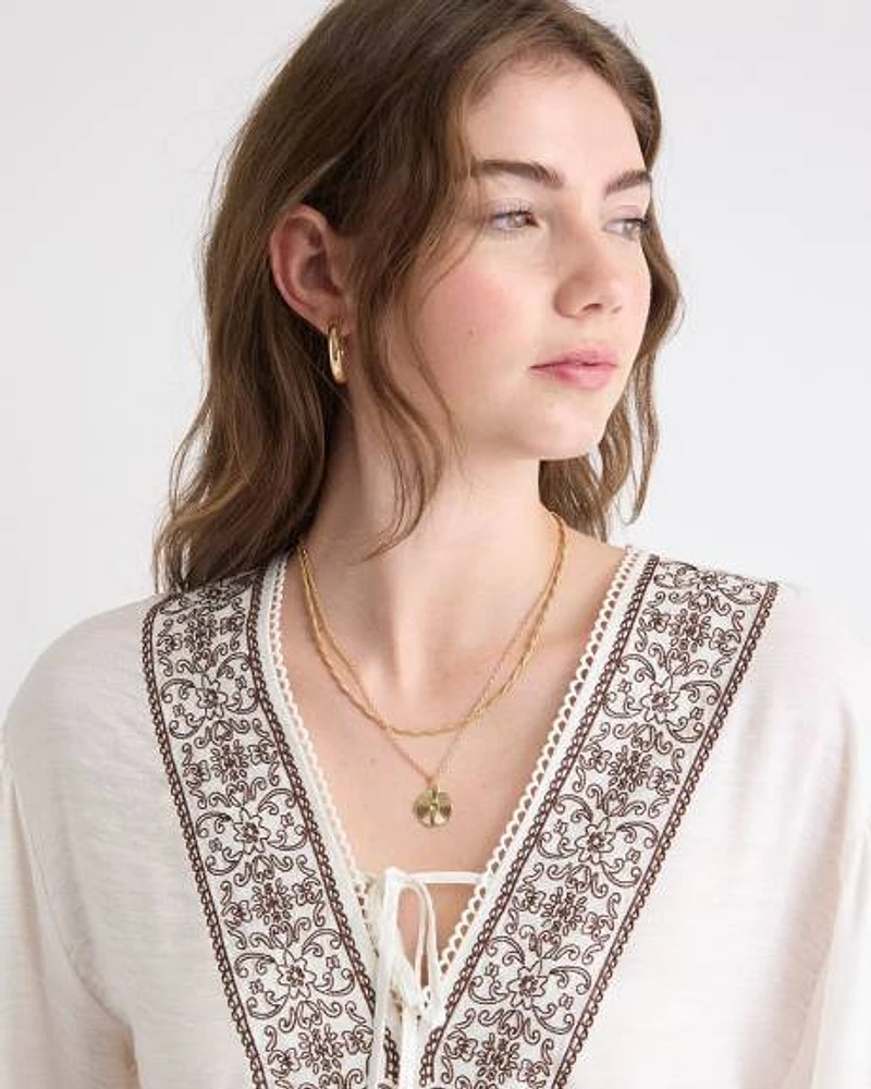Double-Chain Necklace with Round Metal Pendant