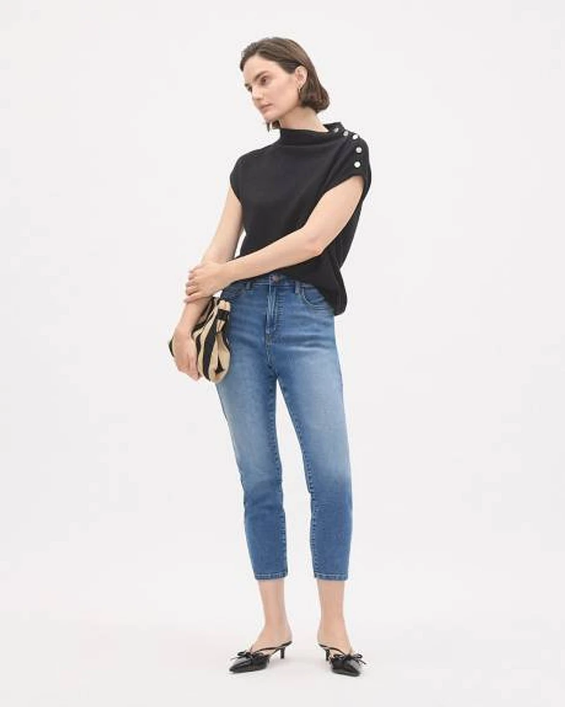 Jegging Natalie Taille Haute Court à Délavé Moyen