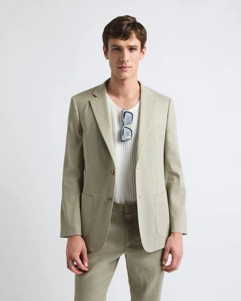 Tailored-Fit Sage Linen-Blend Suit Blazer