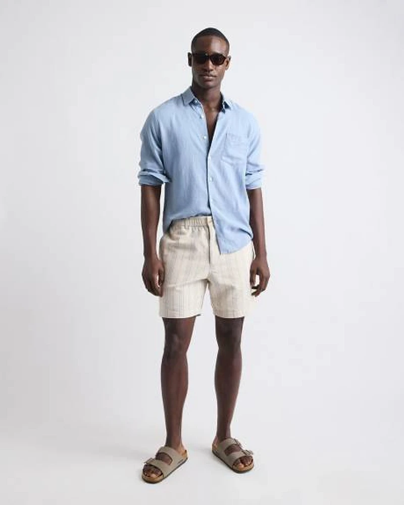 Striped Linen-Blend Short with Elastic Waistband