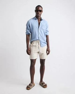 Striped Linen-Blend Short with Elastic Waistband
