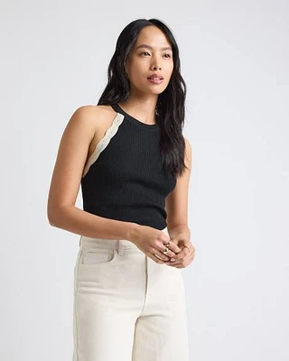Camisole Côtelée à Col Licou avec Mailles Crochetées