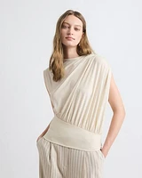 Extended-Sleeve Crew-Neck Top with Asymmetrical Detail