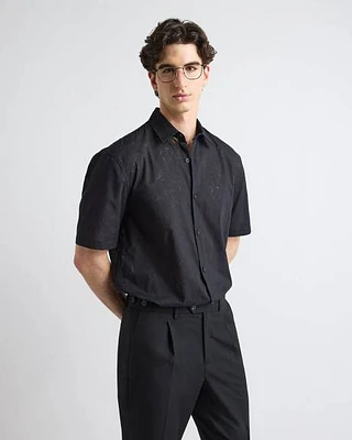 Chemise Noire à Manches Courtes et Col Régulier Motif Ton sur