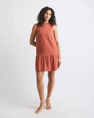 Robe Droite Sans Manches à Col Rond en Mélange de Lin