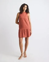 Sleeveless Crew-Neck Linen-Blend Shift Dress