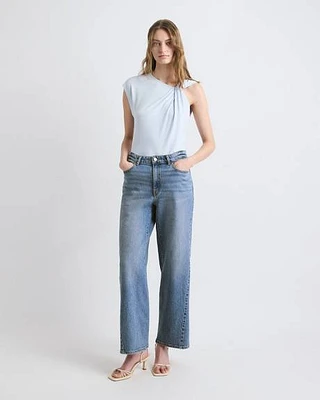 Jeans Souple à Taille Mi-Haute