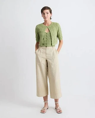 Cotton and Linen High-Rise Wide-Leg Pant