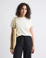 Short-Sleeve Crew-Neck Top with Crochet Details