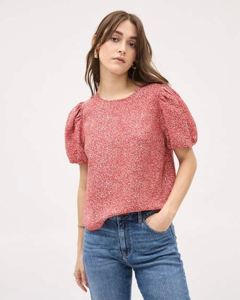 Easy-Care Blouse with Short Puffy Sleeves
