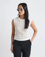 Extended-Sleeve Crew-Neck Open-Stitch Sweater