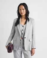 Loose One-Button Grey-Linen Blazer