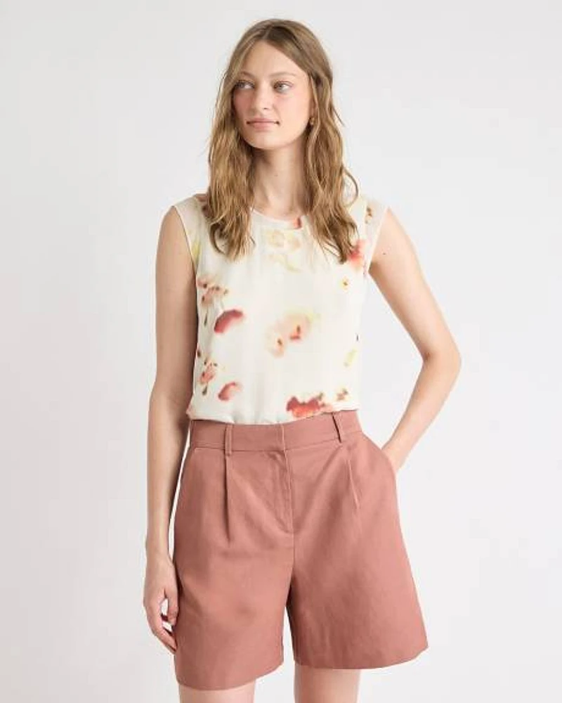 Cap-Sleeve Crew-Neck Blouse