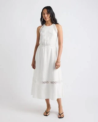 Sleeveless Halter-Neck Linen-Blend Midi Dress