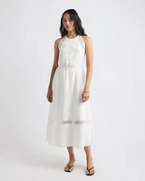 Sleeveless Halter-Neck Linen-Blend Midi Dress