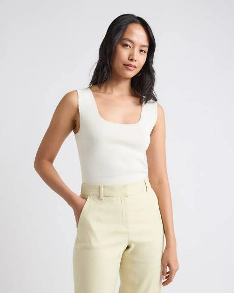 Square-Neck Fitted Textured Tank