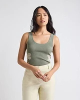 Scoop-Neck Ribbed Bodycon Tank with Flower Inserts