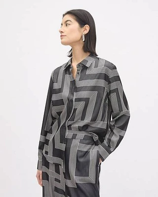 Blouse Boutonnée Fluide à Manches Longues et Col Chemisier