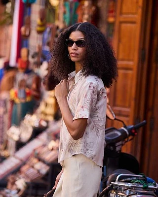Blouse à Boutonner Manches Courtes et Col Chemisier