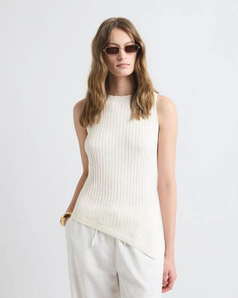 Sleeveless Crew-Neck Tunic with Asymmetrical Hem