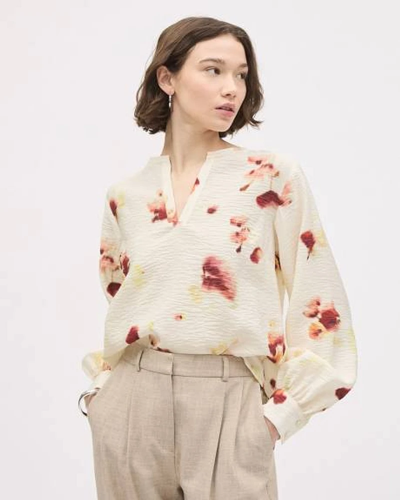 Easy-Care Blouse with Long Puffy Sleeves
