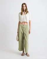 Pantalon en Coton et Lin à Taille Haute Jambe Large