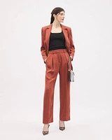Pantalon en Satin à Jambe Ballon et Taille Haute