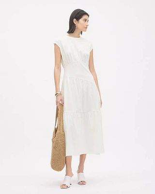 Extended-Sleeve Jersey Midi Dress with Crew Neckline