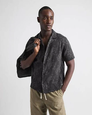 Chemise à Motif Jacquard Manches Courtes et Col Camp