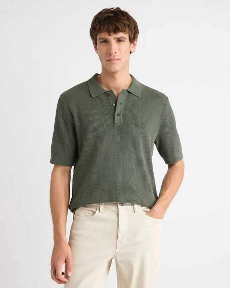 Short-Sleeve Cotton Polo with Fancy Stitches