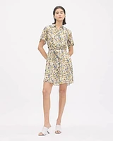 Short-Sleeve Buttoned-Down Chiffon Dress with Shirt Collar