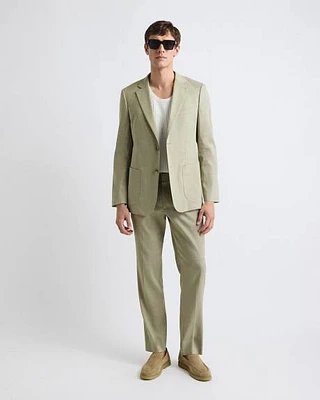 Pantalon de Complet Ajusté en Mélange Lin Sauge