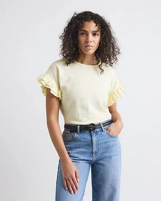 Extended-Sleeve Crew-Neck Top with Ruffles
