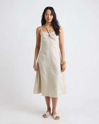 Sleeveless Halter-Neck Linen-Blend Midi Dress